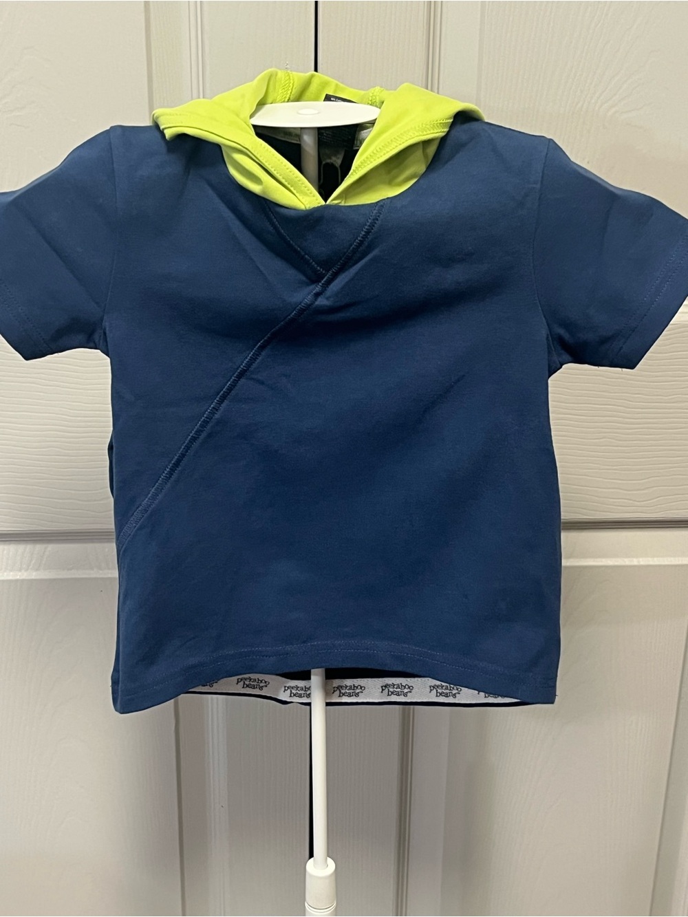 Kids Short-Sleeve Navy Tee with Lime Hood Accent